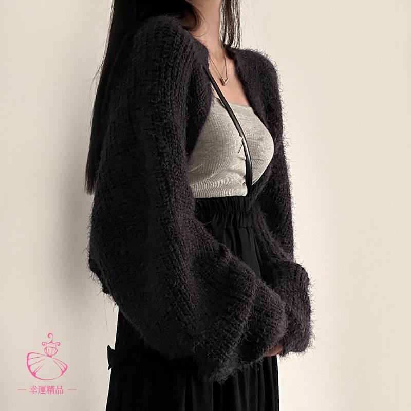 女裝💯韓國保暖毛衣外套慵懶寬鬆針織小外套 針織披肩 短版外套 針織外套💯幸運