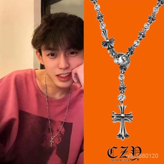 【臺灣熱銷款🔥】ig潮牌男士項鍊剋羅心複古十字架配飾項鏈潮流嘻哈時尚S925純銀個性情侶弔墜鏈
