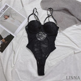 LINNA情趣內衣 性感連體內衣吊帶透視情趣歐美文胸超薄蕾絲襠部可開深V大露背