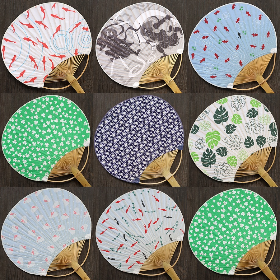 日本和風扇子日式單面布團扇日系金魚玉兔紋樣日料店裝飾攝影道具