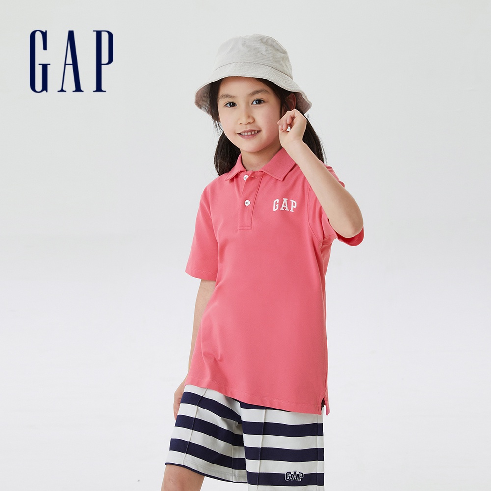 Gap 兒童裝 Logo刺繡短袖POLO衫-粉色(670450)