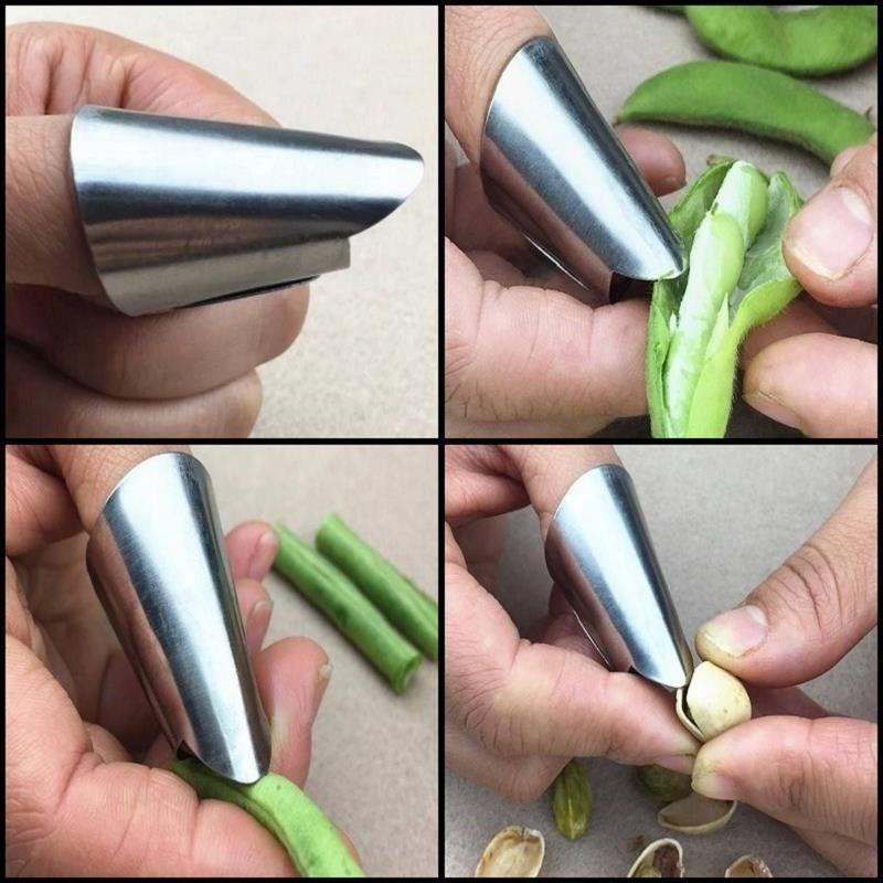 新款假指甲護具剝豆采摘器鐵指甲指甲鐵手指不銹鋼指套保護套。。