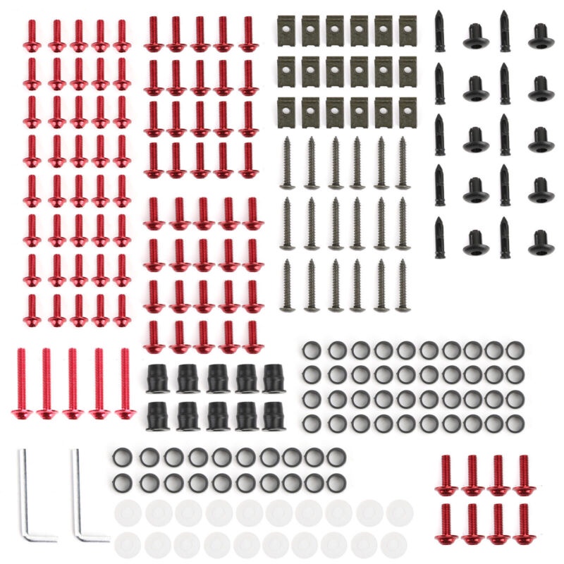 251pcs摩托車車殼螺絲,風鏡螺絲套組紅色-極限超快感