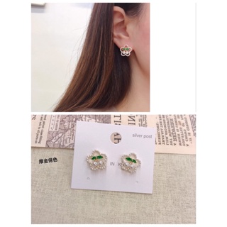 A0311 [韓國製] 保色14K鏤空花朵鑲珍珠櫻桃貼耳款 (現貨+預購)