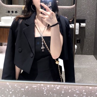 ❤熱銷推薦！黑色西裝外套女秋季新款薄款寬鬆小個子短版西裝長袖上衣