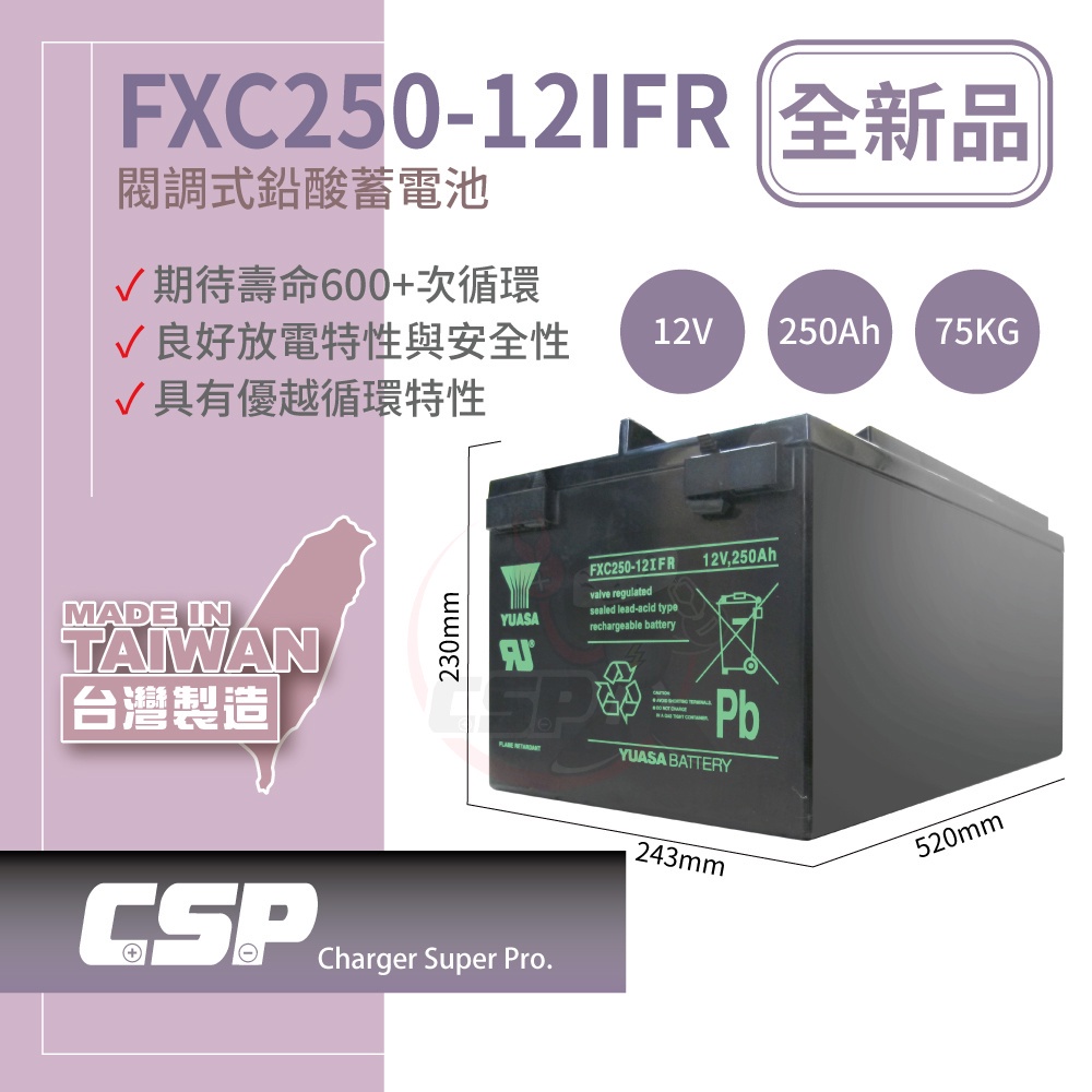 【YUASA】FXC250-12IFR 儲能深循環型電池 儲能 太陽能儲電 太陽能板 露營 露營車儲電 綠電 風電