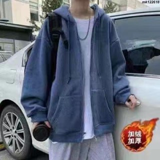 [M-5XL]男士拉鏈連帽衫 秋季加肥加大碼長袖衛衣 男寬松開衫外套情侶款上衣 純色薄款連帽外套 休閑衛衣tt