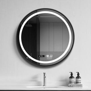 大鏡子 貼牆鏡子 不規則鏡子圓形鋁框智能浴室鏡子觸摸屏LED防霧帶燈衛生間化妝鏡壁掛髮光鏡臺灣發貨 W0QE