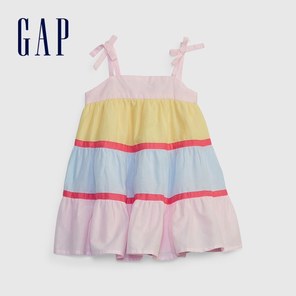 Gap 嬰兒裝 拼色吊帶洋裝-彩色拼接(669361)
