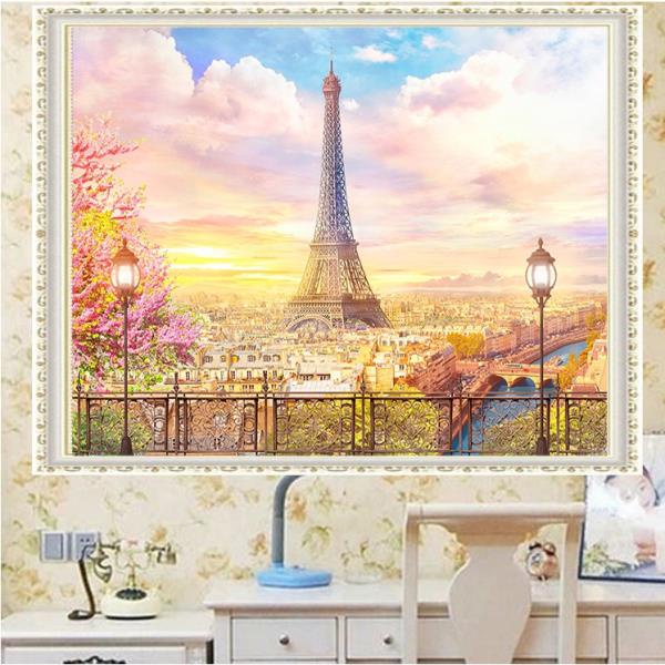 埃菲爾鐵塔鑽石畫滿鑽磚石5D十字繡現代歐式風景客廳臥室浪漫巴黎 畫 鑽 客廳掛畫 掛畫 貼鑽畫 貼鑽 鑽石畫
