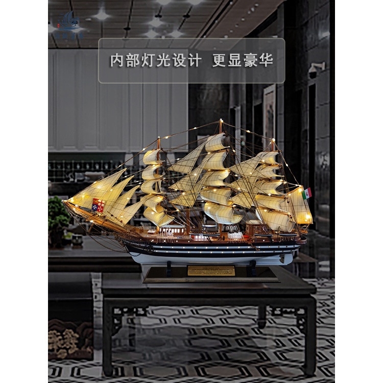 船模型升級帶燈帆船模型擺件泰坦尼克號郵輪一帆風順地中海木質工藝船模美樂兒旗艦店