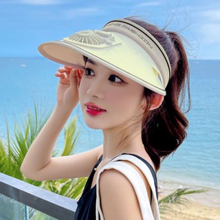 【YW】加大帽簷遮陽帽女 帶風扇空頂帽子 USB充電 戶外帽子 夏日女生防曬帽 防紫外線 遮陽帽 女生帽子