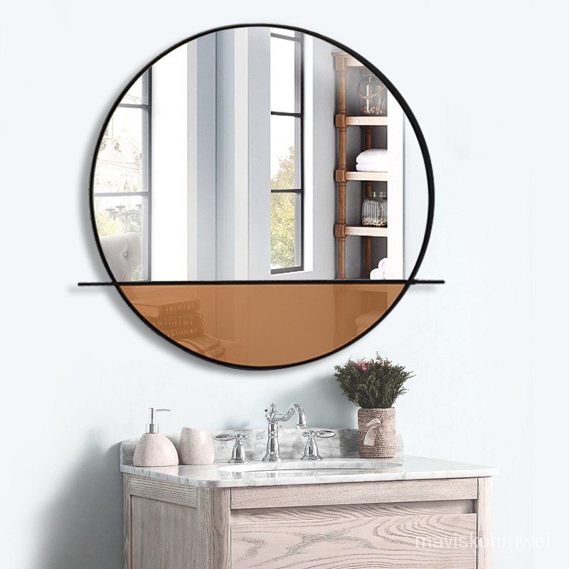 【現貨】不銹鋼圓形浴室鏡臥室北歐洗手間鏡子壁掛金色簡約現代風格創意 VCJH