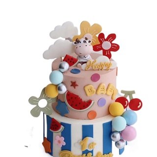 (5.18) 天使寶寶蛋糕裝飾擺件彩虹星星雲朵月亮插牌插件兒童生日派對裝扮