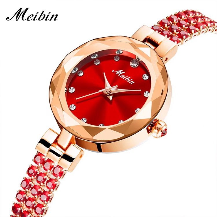 MEIBIN/女士手錶  手鍊手錶  防水腕錶  石英錶