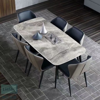 意式巖板餐桌椅組合 岩板餐椅組合 家用小戶型餐椅組合 現代簡約風格餐椅 北歐長方形光面飯桌