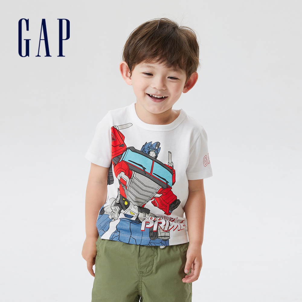 Gap 男幼童裝 Gap x TRANSFORMERS變形金剛聯名 Logo純棉印花短袖T恤-白色(659069)