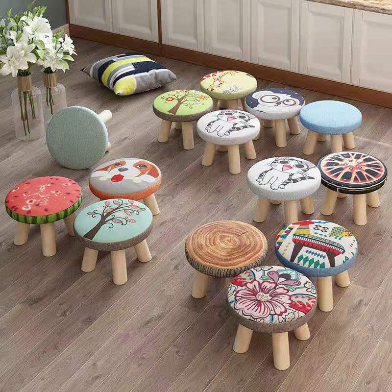 免運~小凳子 家用圓凳 蘑菇凳 創意可愛客廳小板凳子 矮凳 實木布藝換收納凳