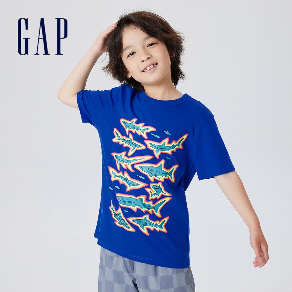 Gap 男童裝 輕薄印花短袖T恤-藍色(668058)