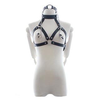 【臺灣出貨】【保密出貨】成人SM情趣用品黑色皮革胸衣帶乳夾套裝束縛衣夫妻調敎上衣 bdsm調敎露出捆綁束縛情趣玩具