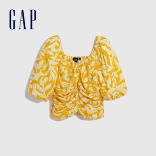 Gap 女裝 法式復古泡泡袖短袖上衣-黃色(665292)