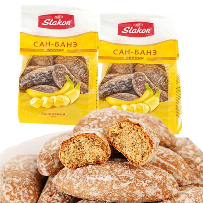 香蕉巧克力味光頭餅俄羅斯進口斯拉貢牌黑麥粗糧早餐麵包零食品