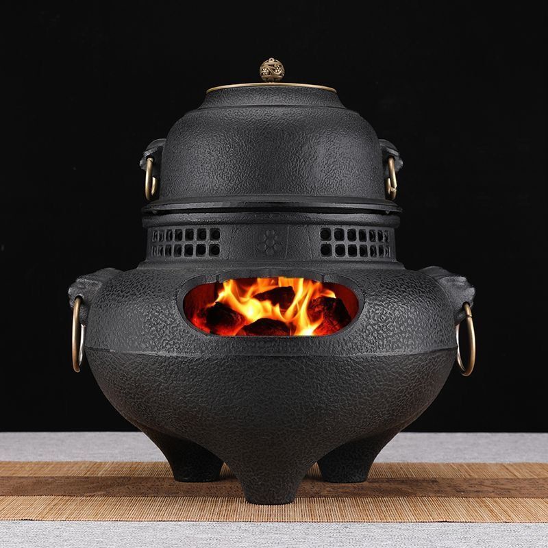 熱銷 下殺//鑄鐵炭火爐鬼面風爐日式鐵壺復古燒水炭爐加熱圍爐煮茶一整套茶具
