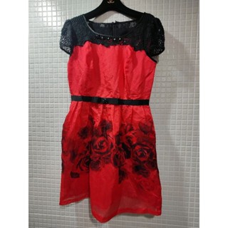黑色拼大紅色/印花/洋裝//Size:M/(近全新)/質感很好/適合宴會/婚宴生日party禮服 Cosplay