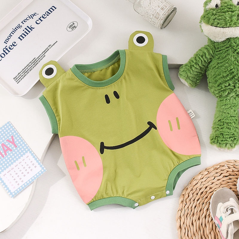 嬰兒兒夏款短袖包屁衣青蛙造型卡通哈衣爬服夏天可愛透氣寶寶衣服連身衣