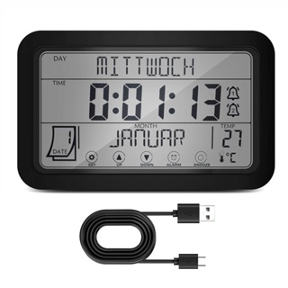 數字掛鐘,數字時鐘電池供電,8 英寸臺鐘,帶溫度濕度,傢用日期