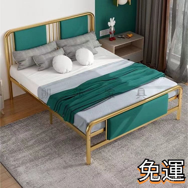 【優品💯免運🚛】現代簡約輕奢新中式鐵藝床1.2米1.8米金色軟靠鐵床架金屬雙人鐵床