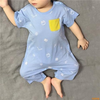 嬰兒連體衣夏裝男女童寶寶連體睡衣可愛空調服薄款兒童短袖九分褲💯711台出貨💯