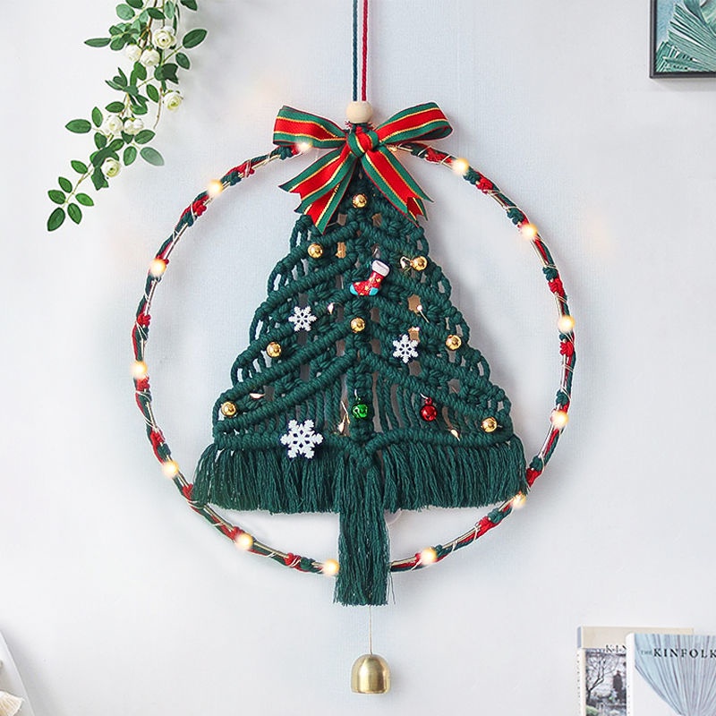 diy聖誕樹手編掛毯棉繩編織掛飾材料包聖誕節禮物鈴鐺雪花掛件 裝飾小物  裝飾房間 XFUS