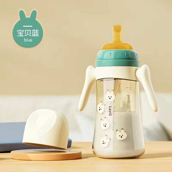 塑膠奶瓶 奶瓶 嬰兒奶瓶 嬰兒寬口卡通PPSU塑膠防摔防噴寶寶感溫奶瓶帶吸管1-3歲兒童水瓶