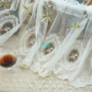 『窗簾花邊』 聚寳屋蝴蝶結蕾絲玫瑰繡花白色飄窗短紗簾廚房田園隔斷魔術貼櫃門簾宿舍