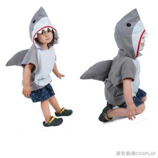 下殺 兒童動物衣服cos服 卡通人偶鯊魚cos服 鯊魚服裝 幼稚園演出服 海底世界角色扮演 兒童 萬聖節 服飾 兒童