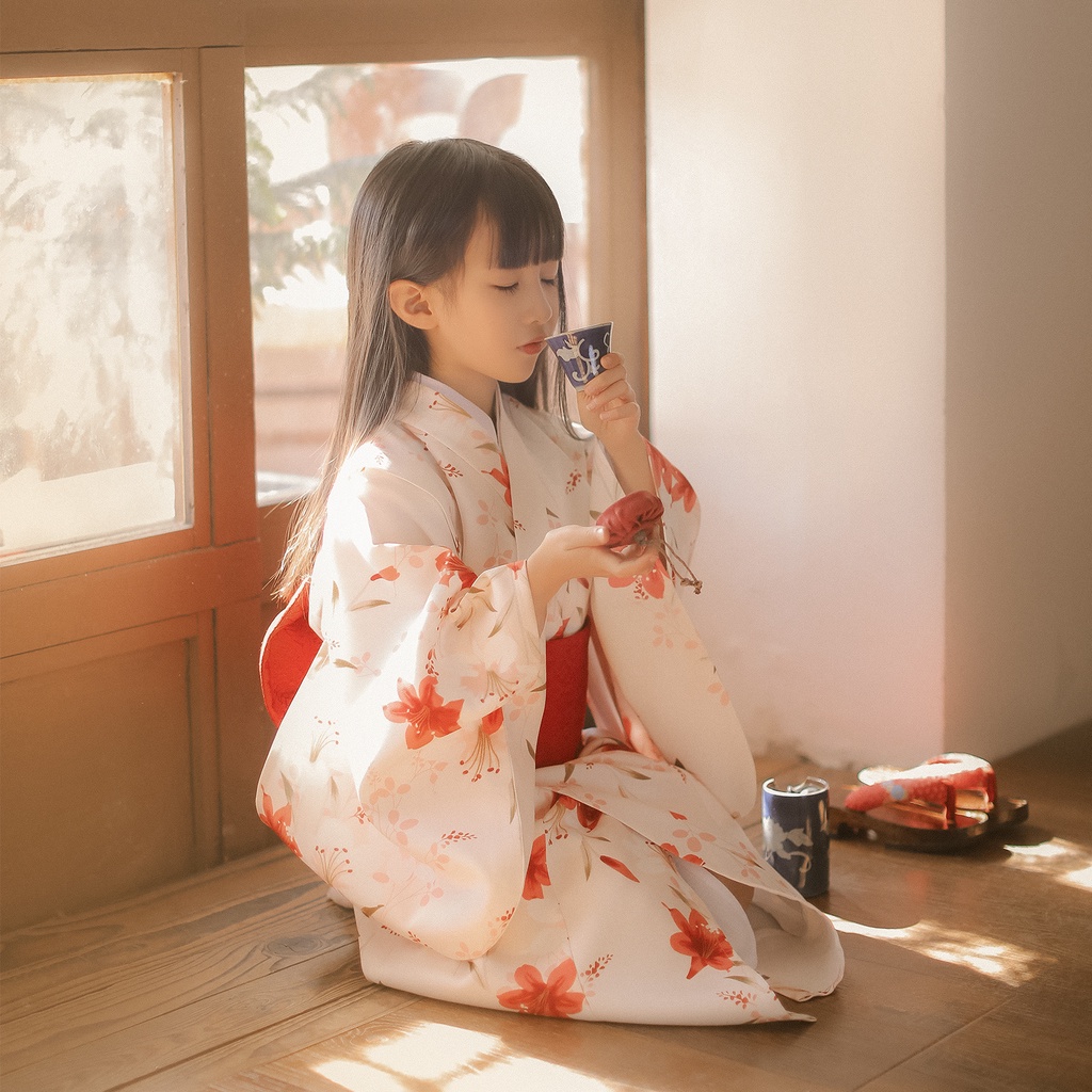 桔子點點日本兒童和服日式浴衣女童連衣裙演出服中國風小百合春季