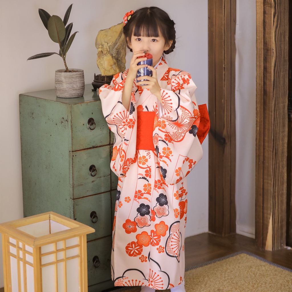 桔子點點日本兒童和服日式浴衣女童連衣裙演出服中國風冬小紅梅
