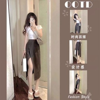 大碼女裝洋氣上衣+開叉半身裙裙子純欲風顯瘦寬松半身裙套裝女2025夏季新款韓版時尚簡約半身裙 多巴胺