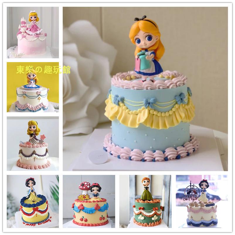臺灣模型🎂🎂新款仿真盤子白雪公主卡通生日蛋糕模型愛麗絲 灰姑娘 牧羊女