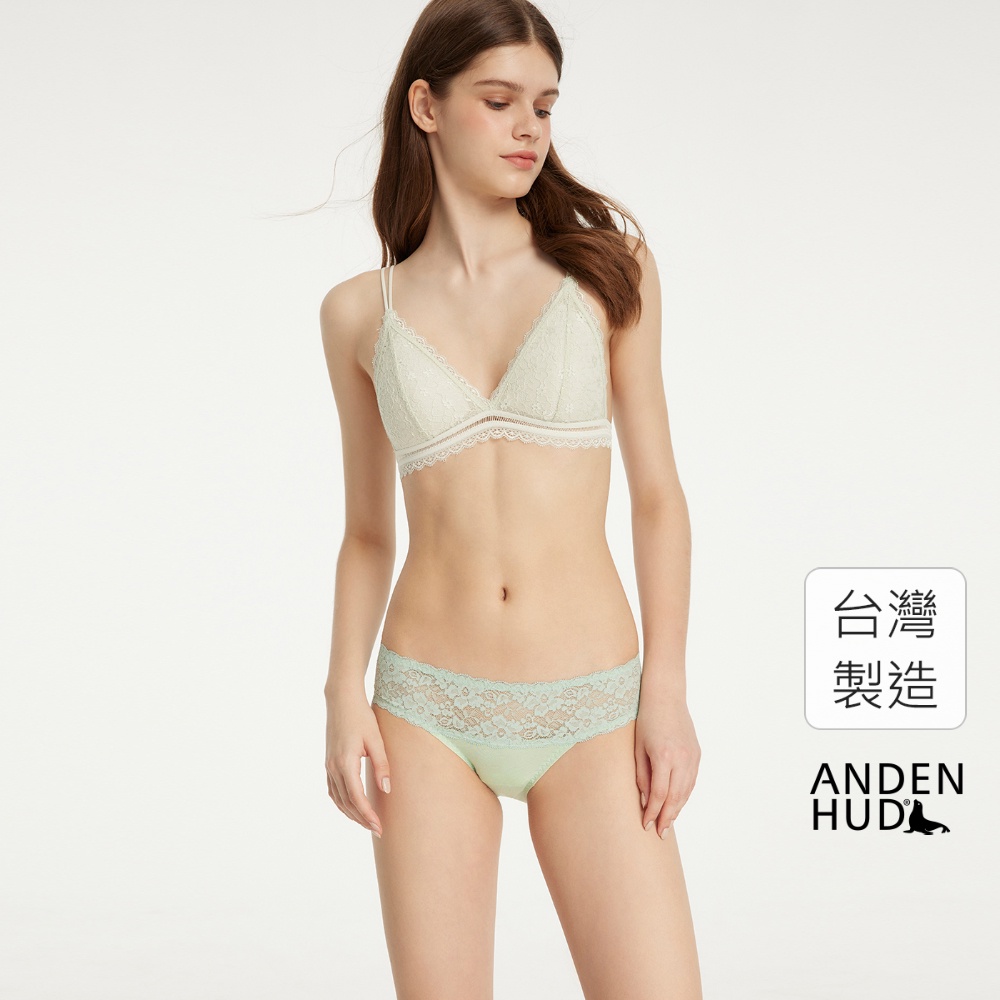 【Anden Hud】休息一夏．抓皺蕾絲低腰三角內褲(沁涼綠) 純棉台灣製