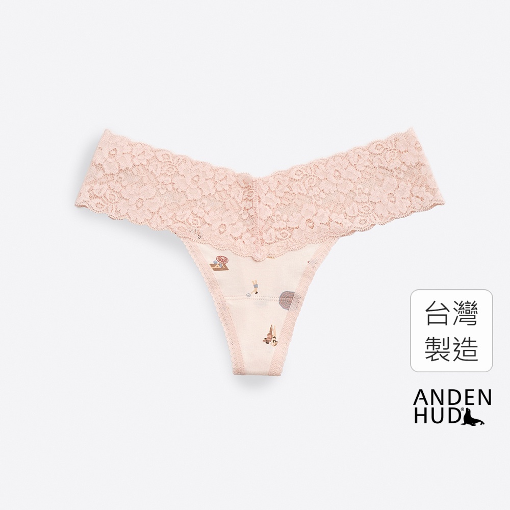 【Anden Hud】夏日時光．V蕾絲丁字褲(悠悠粉-悠悠海灘) 純棉台灣製
