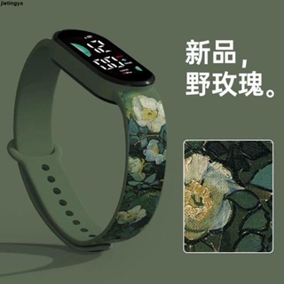 ✨腕錶 手錶 野玫瑰小眾個性硅膠印花學生手表初高中生韓版時尚油畫運動手環表