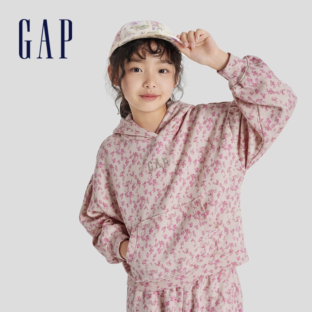 Gap 女童裝 Gap x LOVE SHACK FANCY聯名 Logo帽T-粉色印花(739942)