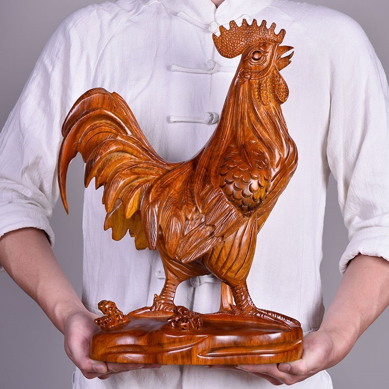 木雕 大公雞 擺件 黃花梨 實木 雕刻 招財 十二生肖 動物 雞 家居 黑檀 工藝品