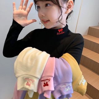 ✨HELLOBABY童裝店✨ 百搭衣服 童裝 長袖上衣 兒童雙面德絨半高領打底衫秋冬洋氣女童內搭保暖上衣潮 女童上衣