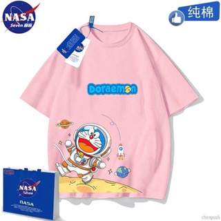 NASA聯名哆啦A夢短袖男女童夏季粉色純棉T恤薄款網紅中大童親子裝 童裝短袖 動漫童裝上衣