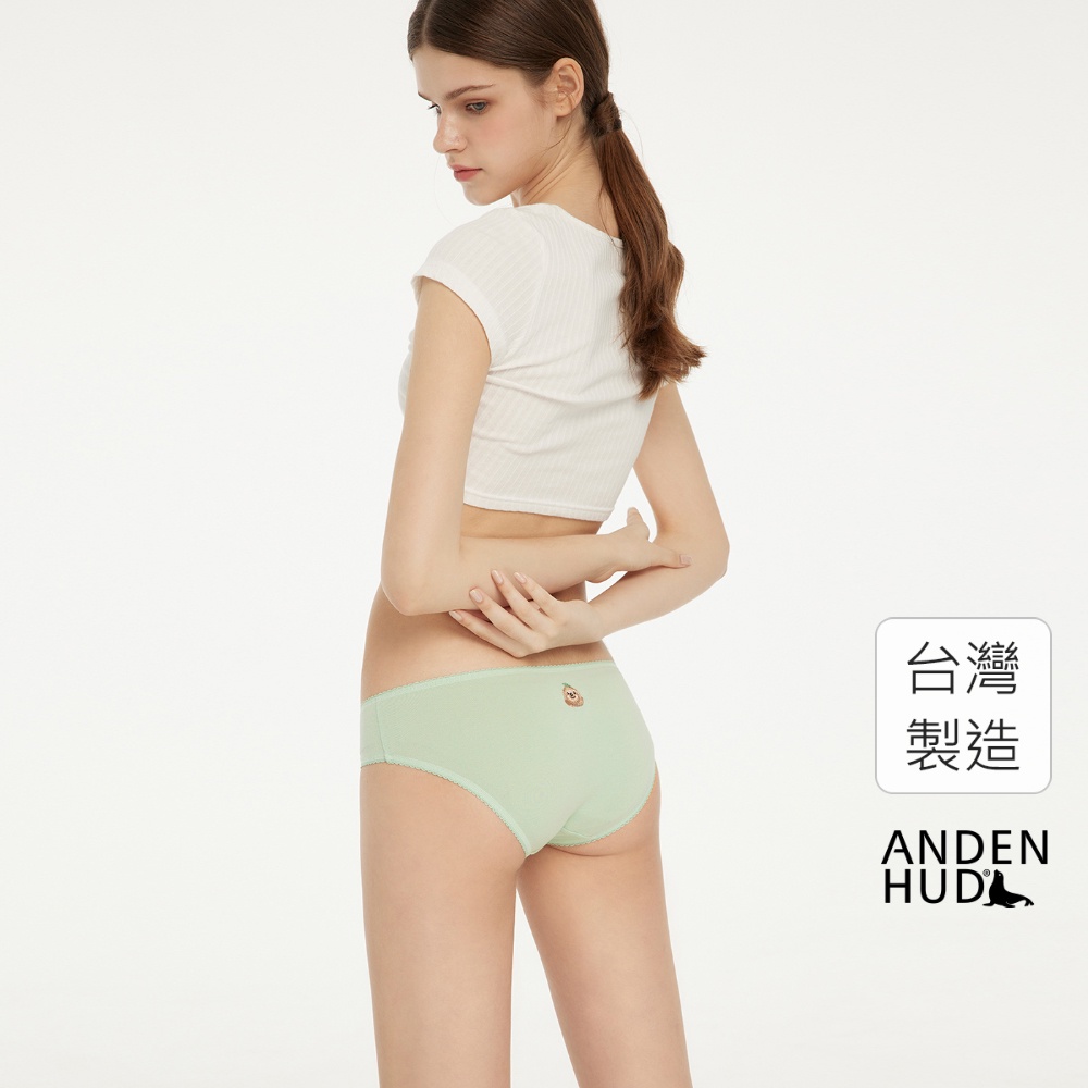 【Anden Hud】抗菌系列．花邊低腰三角內褲(沁涼綠-刺繡樹懶) 純棉台灣製