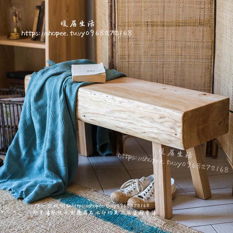 &lt;暖居生活&gt;掬涵實木原木長凳板凳餐椅松木烏金木設計師家具原色北歐藝術