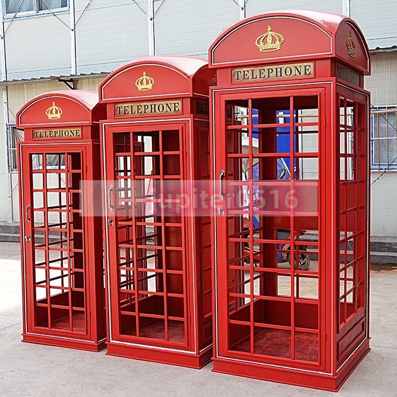 #八折優惠# 定制歐式紅色電話亭鐵藝擺件英倫工業風創意網紅裝飾道具模型